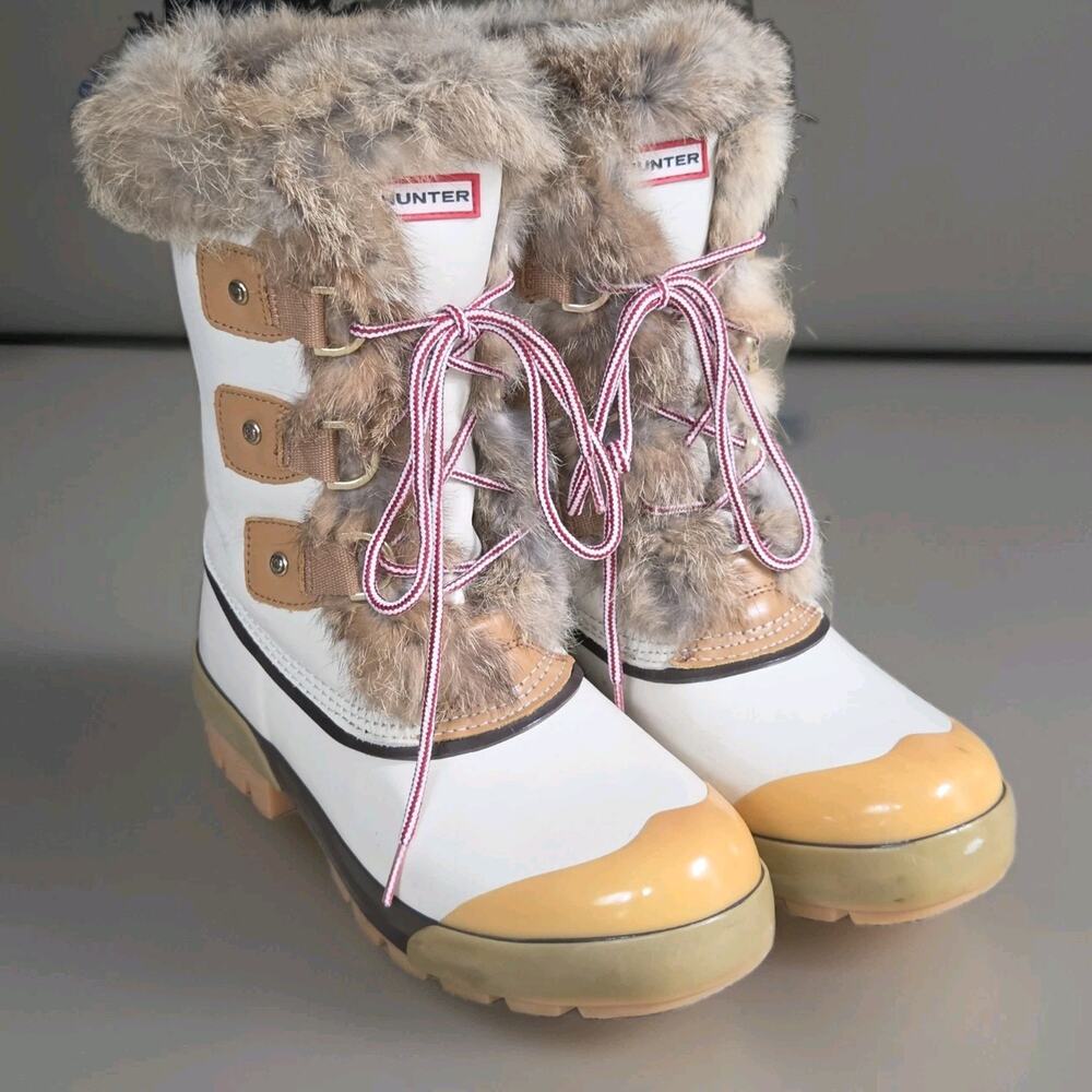 Hunter Cathie leather/rubber fur lined boots Women's US 9